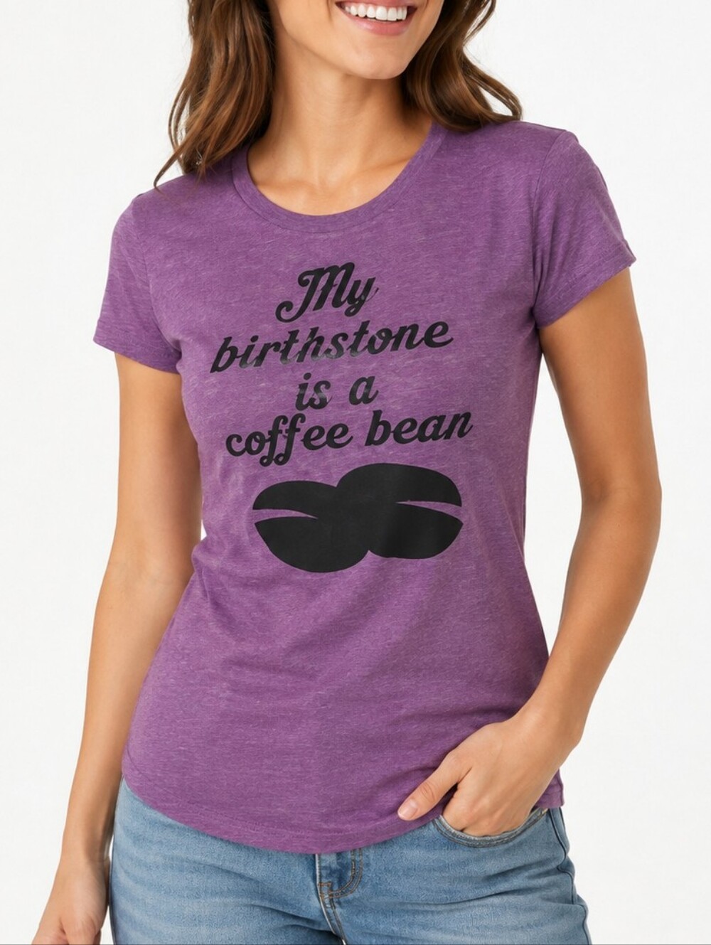 ANVIL | Women's Heather Purple "My Birthstone Is a Coffee Bean" Graphic T-Shirt